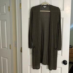 J. Jill Duster Length Loose Knit Sweater, Olive, Size M